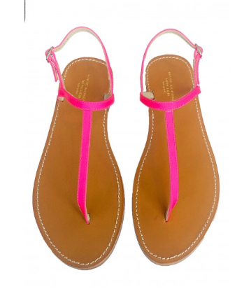 Marie Morenz Sandale Leder Zehentrenner Neonpink Damen