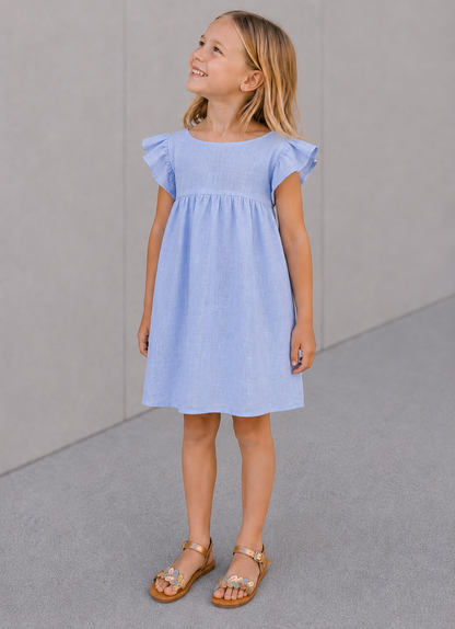 Marie Morenz Leinenkleid Hellblau Flügelärmel