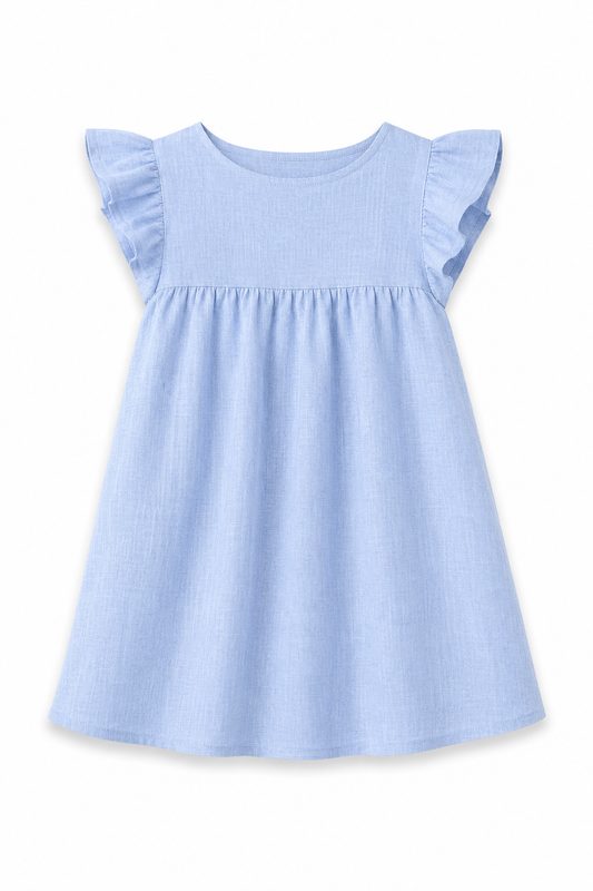 Marie Morenz Leinenkleid Hellblau Flügelärmel