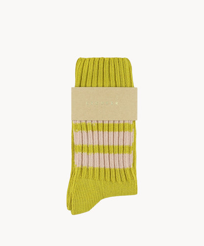 Damen Crew Socken Baumwolle Gelb-Rosa