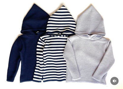 Marie Morenz Kapuzenpullover Merinowolle Marine LIMITIERT