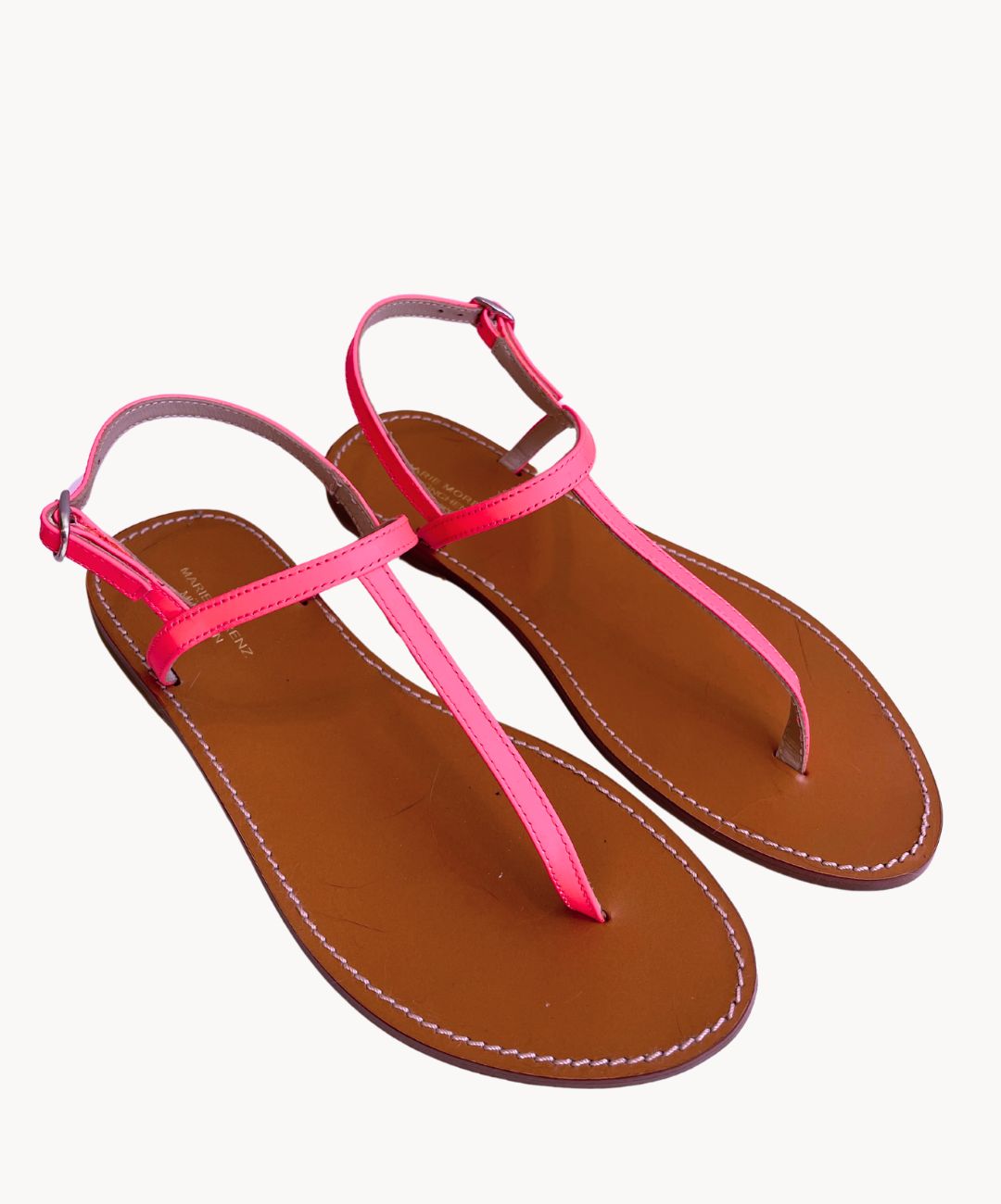 Marie Morenz Sandale Leder Zehentrenner Neonpink Damen